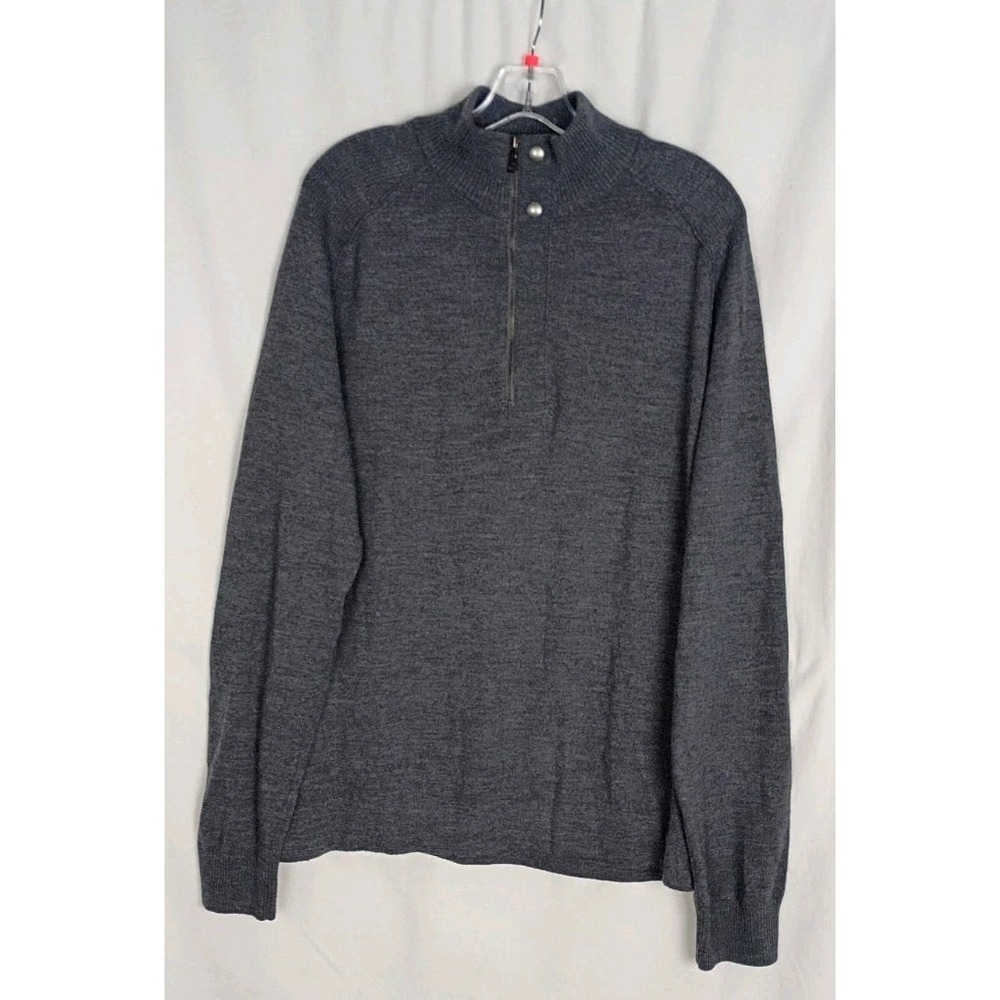 Banana Republic Merino Wool Gray Sweater Half Zip Snap Button Neck Men's Sz‎ XL